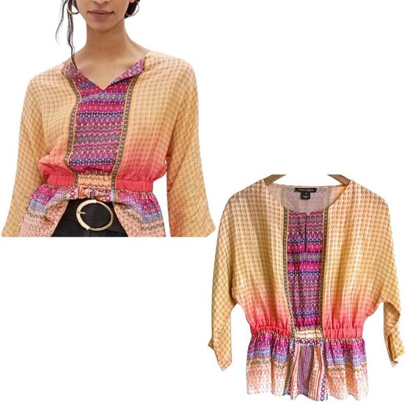 Anthropologie TANVI KEDIA Isaline Gold Pink Embellished Indian Peplum Top Sz XS - Picture 1 of 7